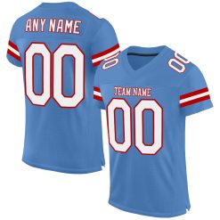 Blue Jersey Custom White-Red Light Football Mesh Authentic