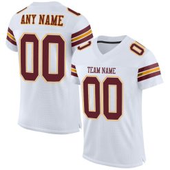 Custom Mesh White Football Jersey Authentic Burgundy-Gold
