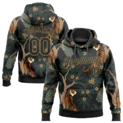Custom Stitched Black Black-Old Gold 3D Pattern Design Tiger And Peacock Sports Pullover Sweatshirt Hoodie SS2026465