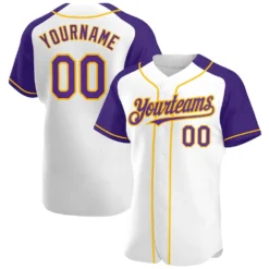 Custom White Purple-Gold Authentic Raglan Sleeves Baseball Jersey SS2026745