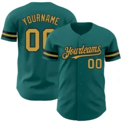 Custom Teal Old Gold-Black Authentic Baseball Jersey SS2026955